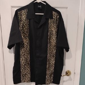 Stylish Black and Leopard Print Men's Shirt